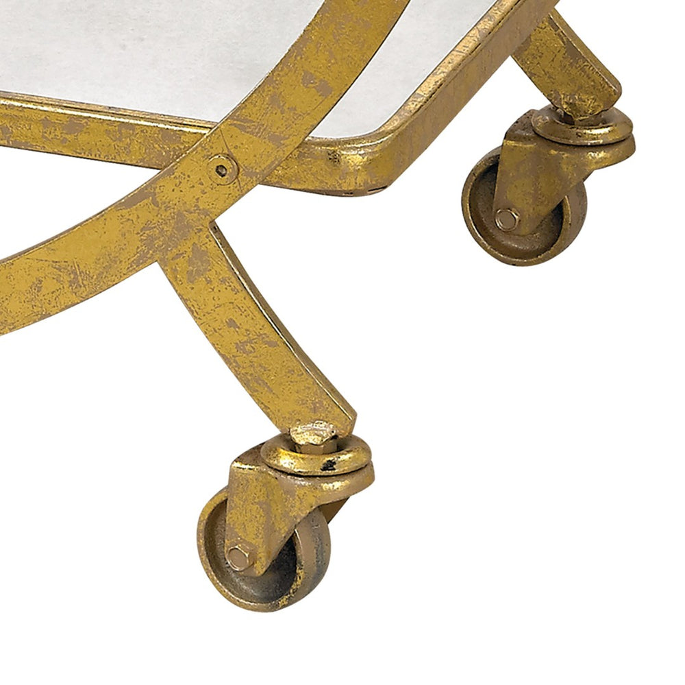 Atlas Ring Vintage Glamour Bar Cart with Distressed Gold Finish, Mirror Shelves, and Smooth Casters TA11155-01
