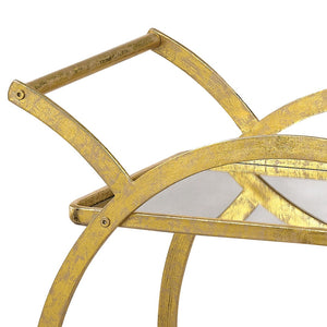 Atlas Ring Vintage Glamour Bar Cart with Distressed Gold Finish, Mirror Shelves, and Smooth Casters TA11155-01