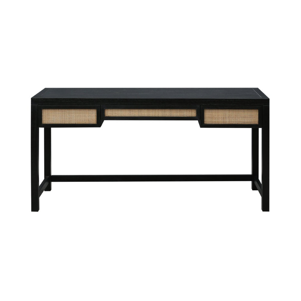 Atlas Rio Desk - Elegant Black Mahogany Workspace with Cane Drawer Accents for Modern & Traditional Spaces TA11156-02