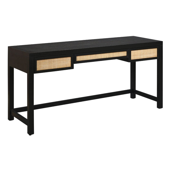 Atlas Rio Desk - Elegant Black Mahogany Workspace with Cane Drawer Accents for Modern & Traditional Spaces TA11156-02