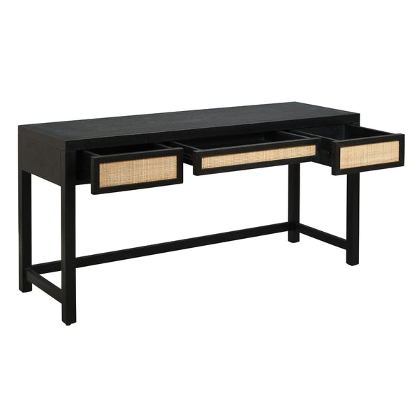 Atlas Rio Desk - Elegant Black Mahogany Workspace with Cane Drawer Accents for Modern & Traditional Spaces TA11156-02