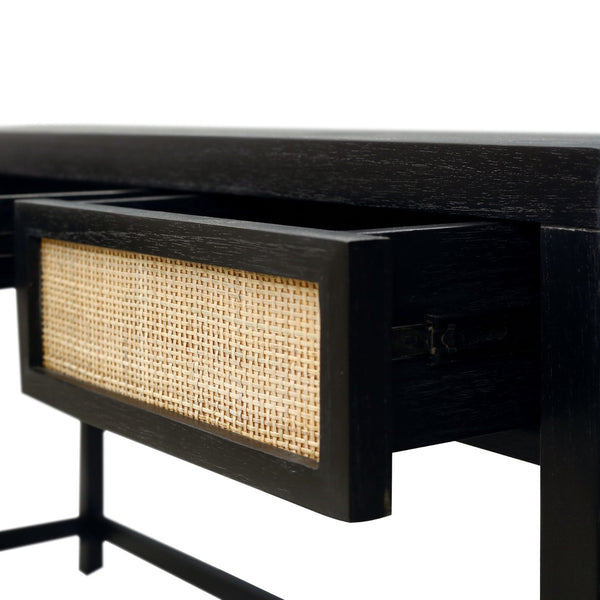 Atlas Rio Desk - Elegant Black Mahogany Workspace with Cane Drawer Accents for Modern & Traditional Spaces TA11156-02