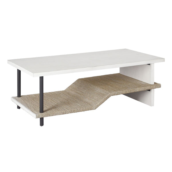 Atlas Riverview Coffee Table – Coastal-Inspired White Design with Multi-Height Storage Shelf & Elegance TA11159-01