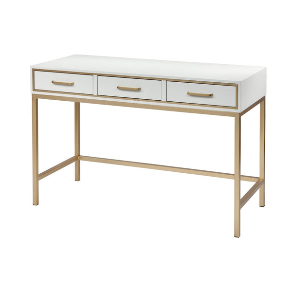 Atlas Sands Point Desk - Slimline Design with Gold Accents, Faux Shagreen Finish for Modern Workspaces 3 Drawer Cream TA11167-01