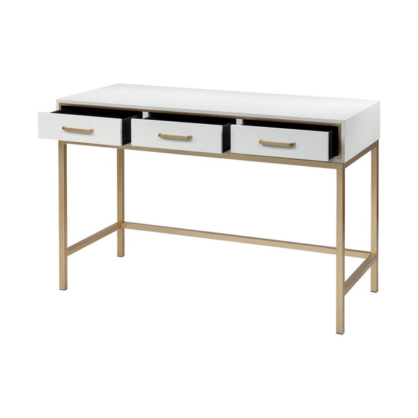 Atlas Sands Point Desk - Slimline Design with Gold Accents, Faux Shagreen Finish for Modern Workspaces 3 Drawer Cream TA11167-01