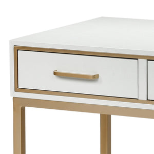 Atlas Sands Point Desk - Slimline Design with Gold Accents, Faux Shagreen Finish for Modern Workspaces 3 Drawer Cream TA11167-01