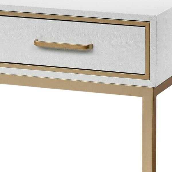 Atlas Sands Point Desk - Slimline Design with Gold Accents, Faux Shagreen Finish for Modern Workspaces 3 Drawer Cream TA11167-01
