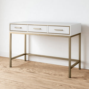 Atlas Sands Point Desk - Slimline Design with Gold Accents, Faux Shagreen Finish for Modern Workspaces 3 Drawer Cream TA11167-01