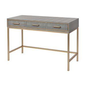 Atlas Sands Point Desk - Slimline Design with Gold Accents, Faux Shagreen Finish for Modern Workspaces 3 Drawer Gray TA11168-01