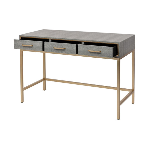 Atlas Sands Point Desk - Slimline Design with Gold Accents, Faux Shagreen Finish for Modern Workspaces 3 Drawer Gray TA11168-01