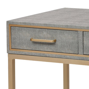 Atlas Sands Point Desk - Slimline Design with Gold Accents, Faux Shagreen Finish for Modern Workspaces 3 Drawer Gray TA11168-01