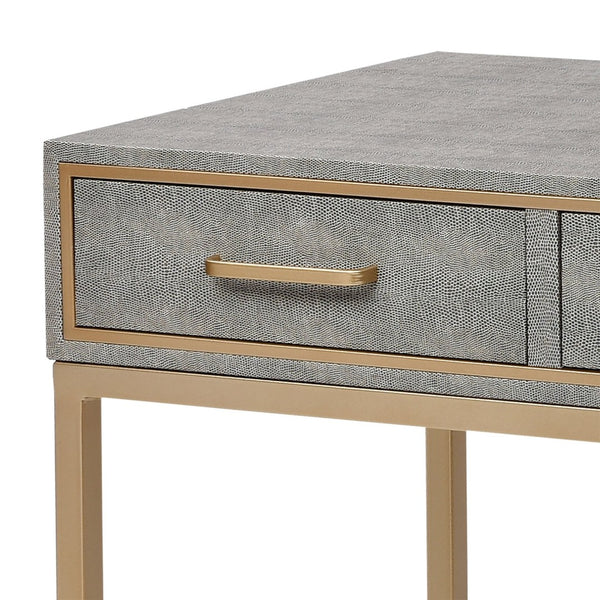 Atlas Sands Point Desk - Slimline Design with Gold Accents, Faux Shagreen Finish for Modern Workspaces 3 Drawer Gray TA11168-01