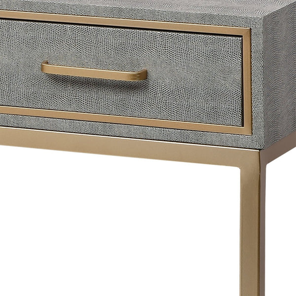 Atlas Sands Point Desk - Slimline Design with Gold Accents, Faux Shagreen Finish for Modern Workspaces 3 Drawer Gray TA11168-01