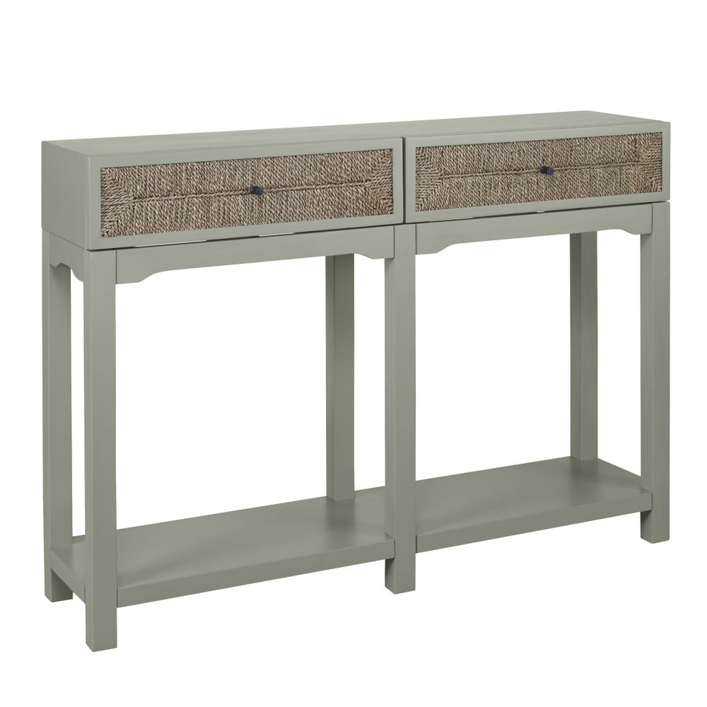 Atlas Sawyer Console Table - Coastal Elegance in Evergreen Fog with Seagrass Drawers for Stylish Storage TA11170-01