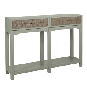Atlas Sawyer Console Table - Coastal Elegance in Evergreen Fog with Seagrass Drawers for Stylish Storage TA11170-01