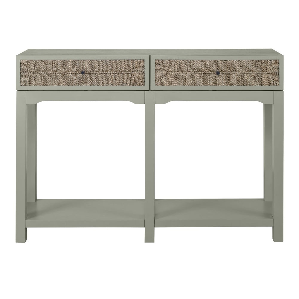 Atlas Sawyer Console Table - Coastal Elegance in Evergreen Fog with Seagrass Drawers for Stylish Storage TA11170-01