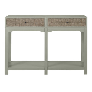 Atlas Sawyer Console Table - Coastal Elegance in Evergreen Fog with Seagrass Drawers for Stylish Storage TA11170-01
