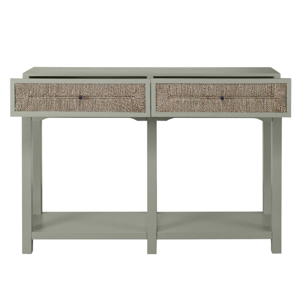 Atlas Sawyer Console Table - Coastal Elegance in Evergreen Fog with Seagrass Drawers for Stylish Storage TA11170-01