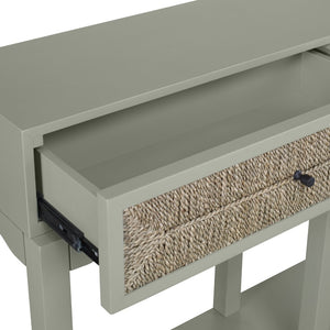 Atlas Sawyer Console Table - Coastal Elegance in Evergreen Fog with Seagrass Drawers for Stylish Storage TA11170-01