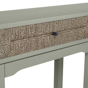Atlas Sawyer Console Table - Coastal Elegance in Evergreen Fog with Seagrass Drawers for Stylish Storage TA11170-01