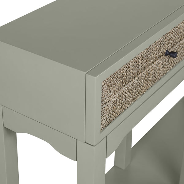 Atlas Sawyer Console Table - Coastal Elegance in Evergreen Fog with Seagrass Drawers for Stylish Storage TA11170-01