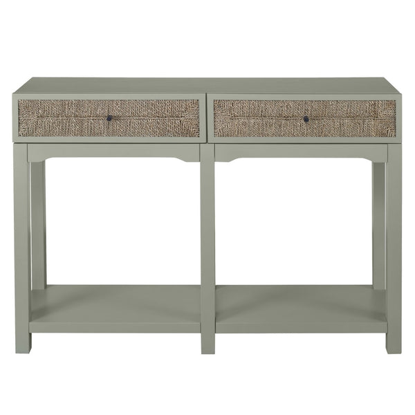 Atlas Sawyer Console Table - Coastal Elegance in Evergreen Fog with Seagrass Drawers for Stylish Storage TA11170-01