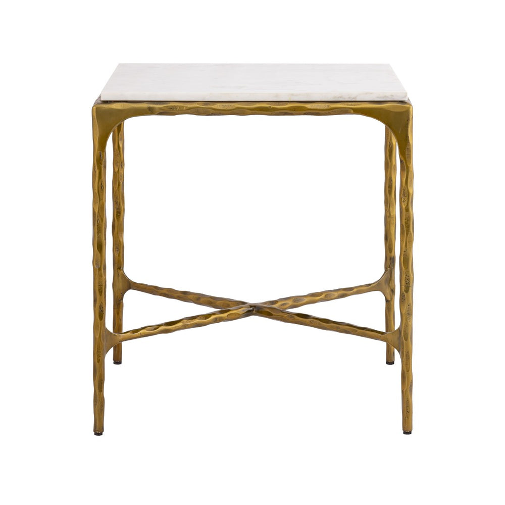 Atlas Seville Forged Accent Table - Elegant White Marble Top with Industrial Charm for Any Room Design Antique Brass TA11176-01