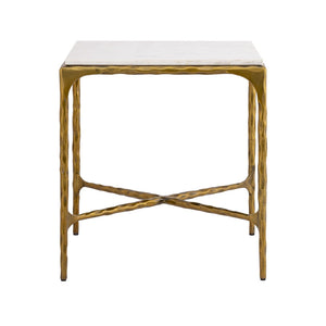 Atlas Seville Forged Accent Table - Elegant White Marble Top with Industrial Charm for Any Room Design Antique Brass TA11176-01