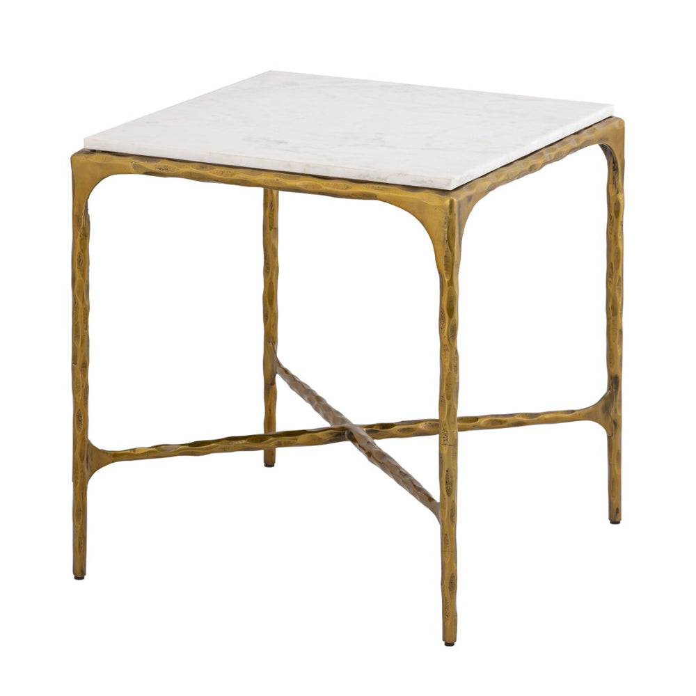 Atlas Seville Forged Accent Table - Elegant White Marble Top with Industrial Charm for Any Room Design Antique Brass TA11176-01