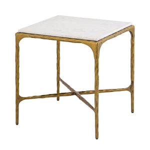 Atlas Seville Forged Accent Table - Elegant White Marble Top with Industrial Charm for Any Room Design Antique Brass TA11176-01