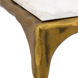 Atlas Seville Forged Accent Table - Elegant White Marble Top with Industrial Charm for Any Room Design Antique Brass TA11176-01