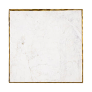 Atlas Seville Forged Accent Table - Elegant White Marble Top with Industrial Charm for Any Room Design Antique Brass TA11176-01