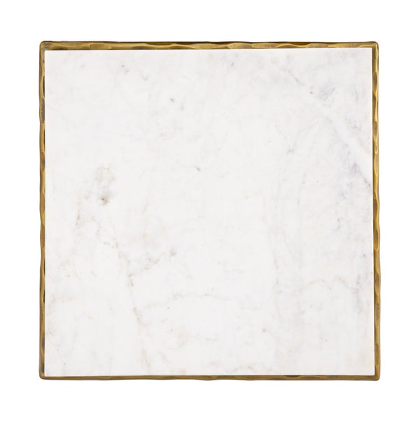 Atlas Seville Forged Accent Table - Elegant White Marble Top with Industrial Charm for Any Room Design Antique Brass TA11176-01