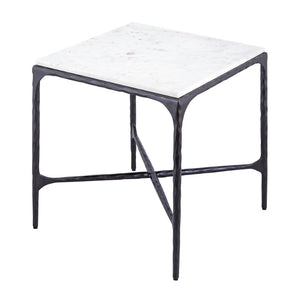 Atlas Seville Forged Accent Table - Elegant White Marble Top with Industrial Charm for Any Room Design Graphite TA11176-02