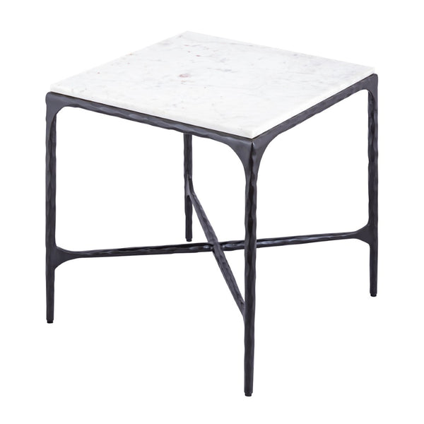 Atlas Seville Forged Accent Table - Elegant White Marble Top with Industrial Charm for Any Room Design Graphite TA11176-02