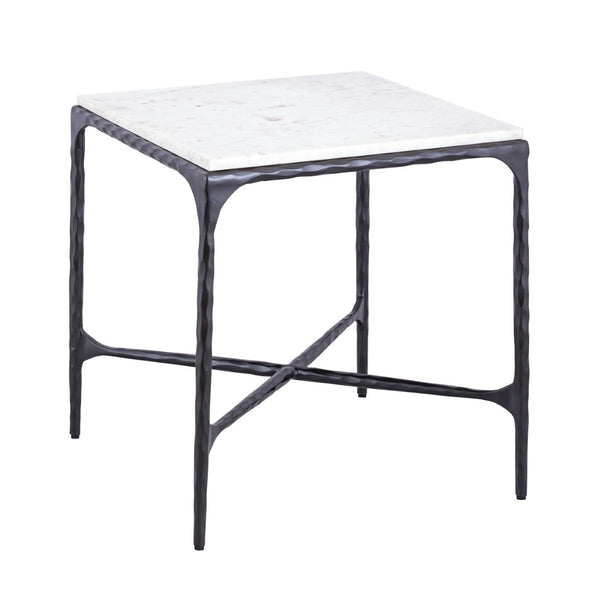 Atlas Seville Forged Accent Table - Elegant White Marble Top with Industrial Charm for Any Room Design Graphite TA11176-02