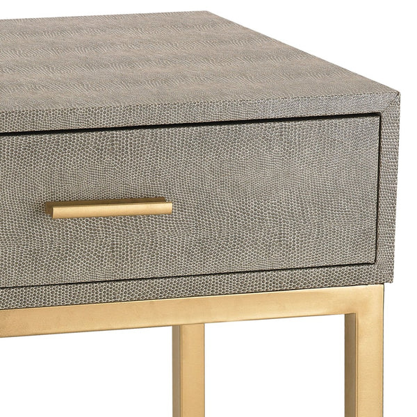 Atlas Shagreen Accent Table - Elegant Faux Shagreen Side Table with Concealed Storage for Stylish Living Gray TA11179-01