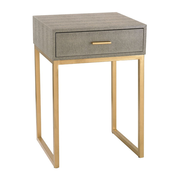 Atlas Shagreen Accent Table - Elegant Faux Shagreen Side Table with Concealed Storage for Stylish Living Gray TA11179-01