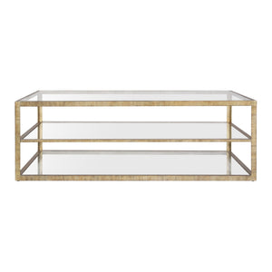Atlas Strie Coffee Table - Modern Glam with Antique Brass Frame & Clear Glass Shelves for Chic Living Spaces TA11185-01