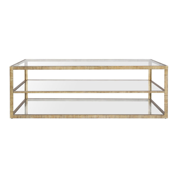 Atlas Strie Coffee Table - Modern Glam with Antique Brass Frame & Clear Glass Shelves for Chic Living Spaces TA11185-01