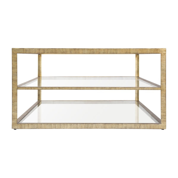 Atlas Strie Coffee Table - Modern Glam with Antique Brass Frame & Clear Glass Shelves for Chic Living Spaces TA11185-01