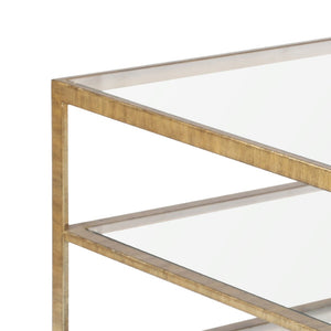 Atlas Strie Coffee Table - Modern Glam with Antique Brass Frame & Clear Glass Shelves for Chic Living Spaces TA11185-01