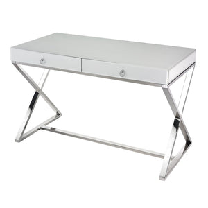 Atlas Super White Desk - Modern Glass Top with Polished Stainless Steel Frame & Ample Storage for Home Office TA11189-01