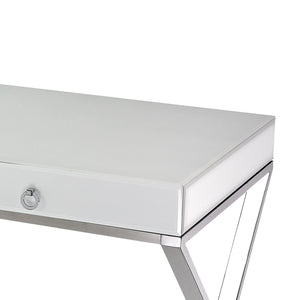 Atlas Super White Desk - Modern Glass Top with Polished Stainless Steel Frame & Ample Storage for Home Office TA11189-01