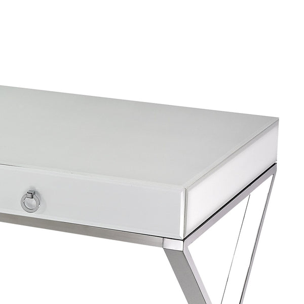Atlas Super White Desk - Modern Glass Top with Polished Stainless Steel Frame & Ample Storage for Home Office TA11189-01