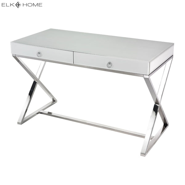 Atlas Super White Desk - Modern Glass Top with Polished Stainless Steel Frame & Ample Storage for Home Office TA11189-01