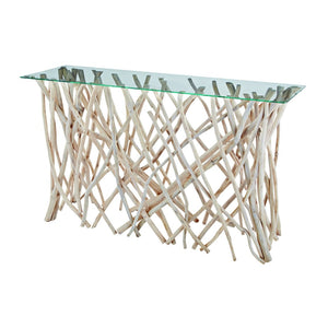 Atlas Teak Root Console Table – Organic Modern Design with Glass Top for Entryway, Living Room & Decor TA11195-01