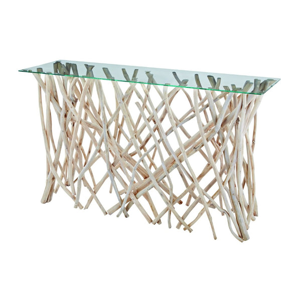 Atlas Teak Root Console Table – Organic Modern Design with Glass Top for Entryway, Living Room & Decor TA11195-01