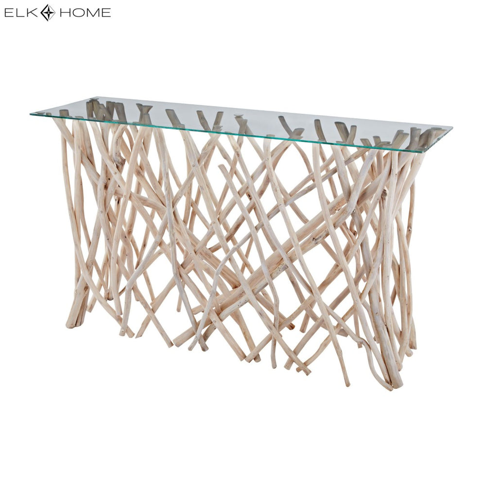 Atlas Teak Root Console Table – Organic Modern Design with Glass Top for Entryway, Living Room & Decor TA11195-01