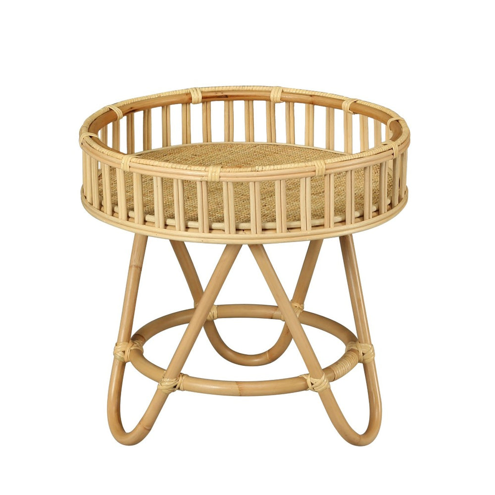Atlas Tika Round Accent Table – Natural Rattan Design for Living Room, Bedroom & Entryway Decor TA11196-01